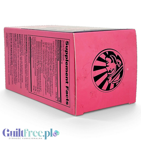 Guiltfree Sunwarrior Women's Probiotic opakowanie z tabelą składników i informacją o 50 miliardach CFU